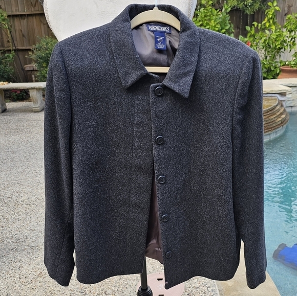 Lands end Cashmere Wool Blend Coat Jacket Button Dark Gray 14p - Picture 1 of 14